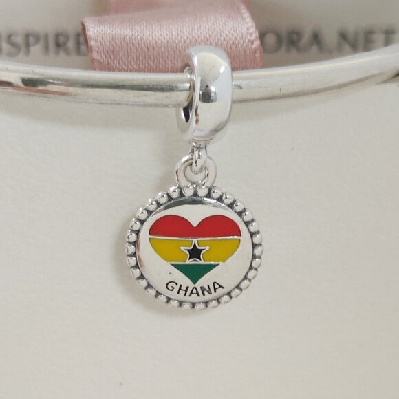 Pandora Ghana Heart Flag Dangle Charm for Pandora Bracelet Charm with box - Picture 3 of 5